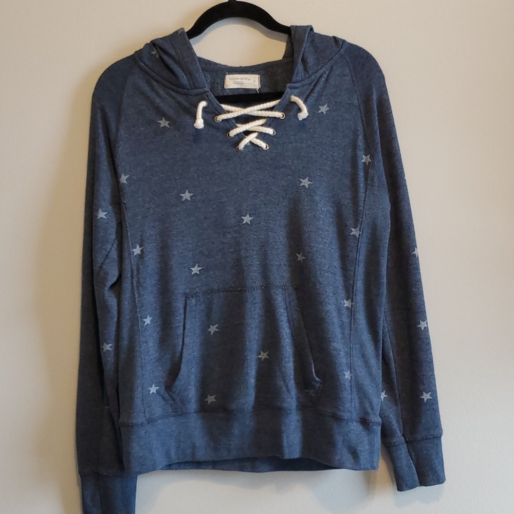 Ocean Drive - Blue Star Lace up chest hoodie - L
